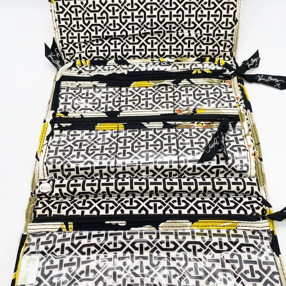 Vera Bradley‎ Floral Folding Travel Toiletry Bag Yellow Black Tan Flower EUC